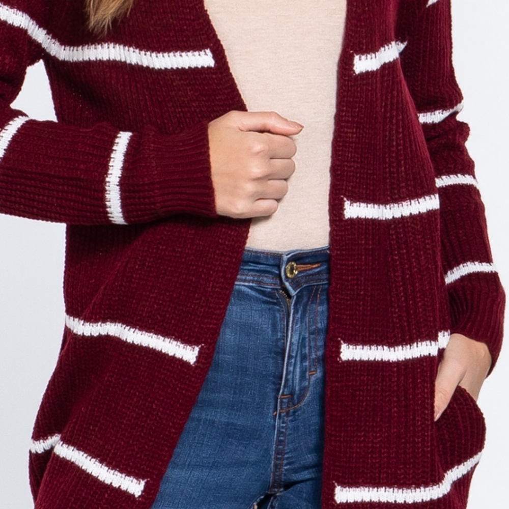 LAST ONE❗Cozy Chic Rich Burgundy Striped Longline Open… - Picture 3 of 7
